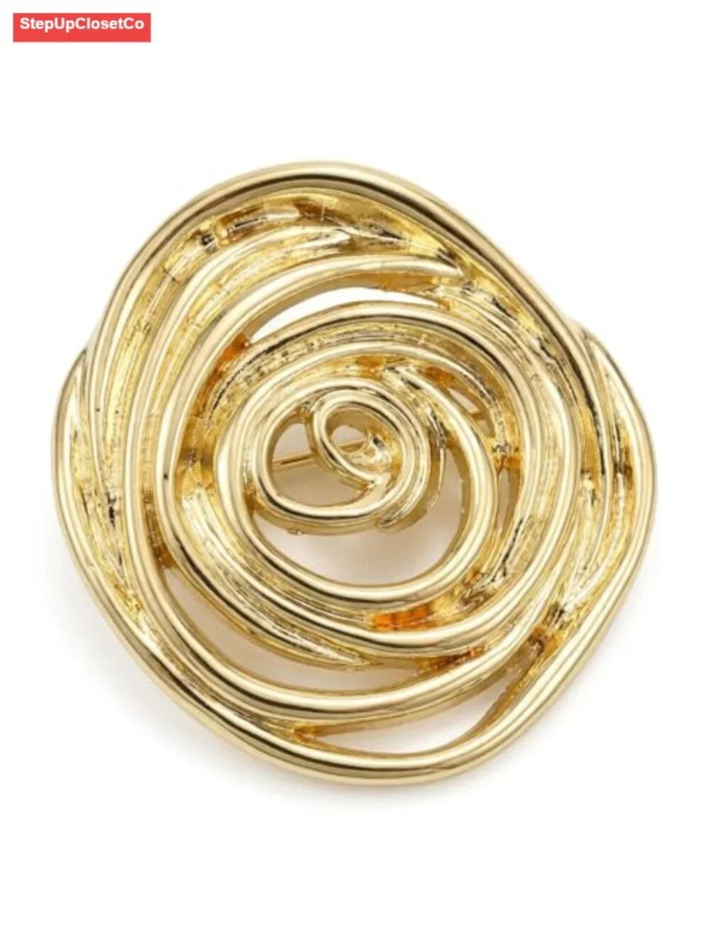 Gold Spiral Swirl Brooch Women Minimalist Alloy Pin